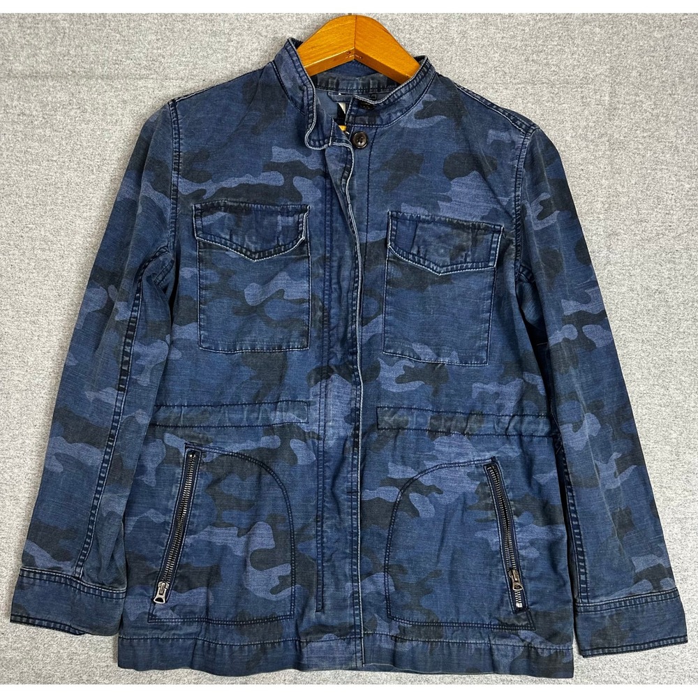 Gap Utility Jacket Women Medium Blue Camo Military Field Blade Collar